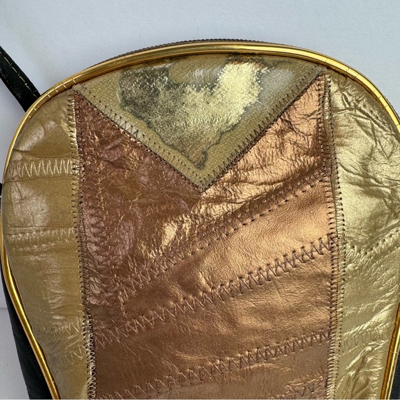Vintage Jewel Embellished Gold Bronze Metallic Patchwork Mini Crossbody Bag 5x8 - Picture 14 of 16